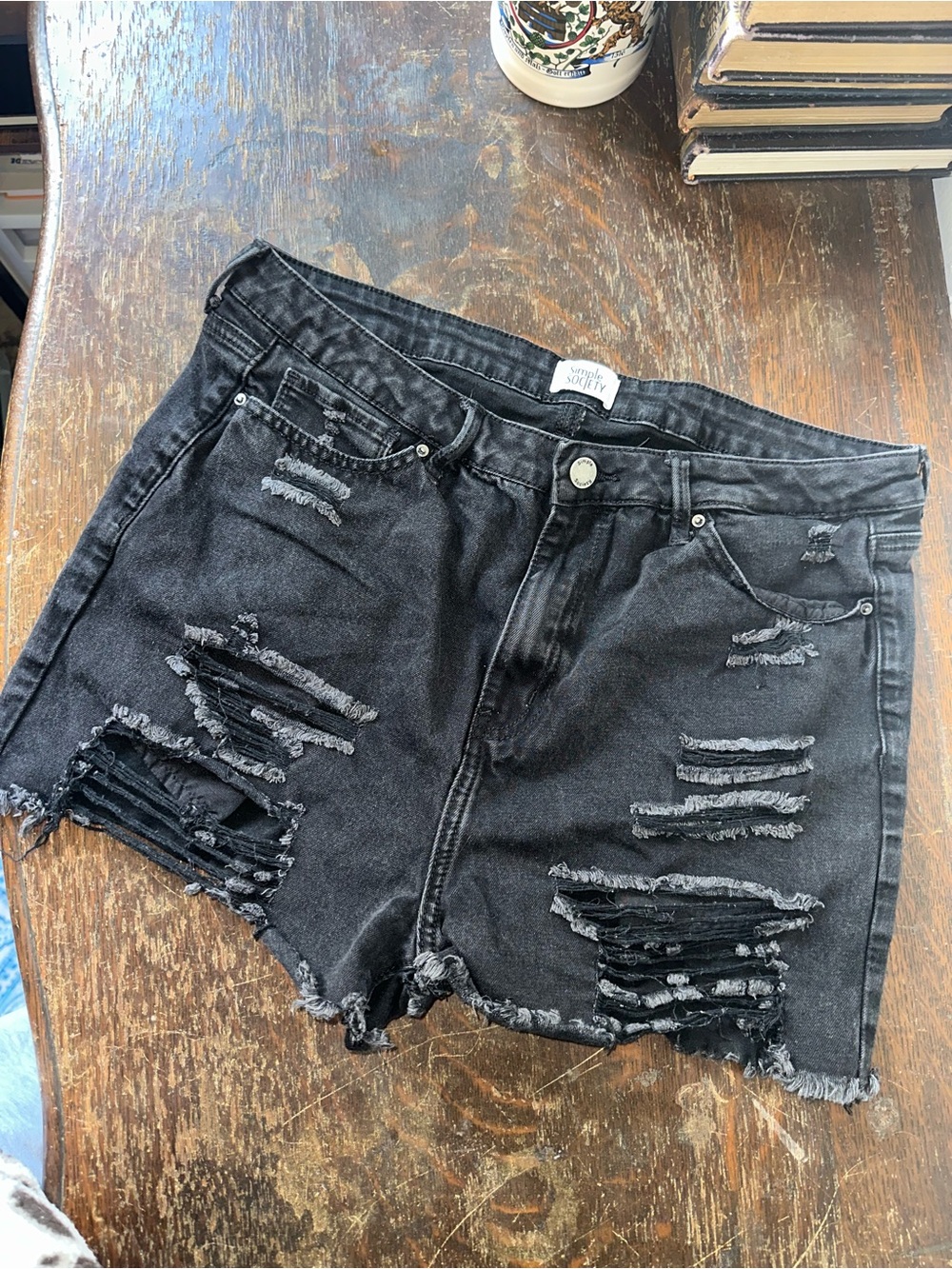 Destroyed Black High-Rise Denim Shorts Size 15/32